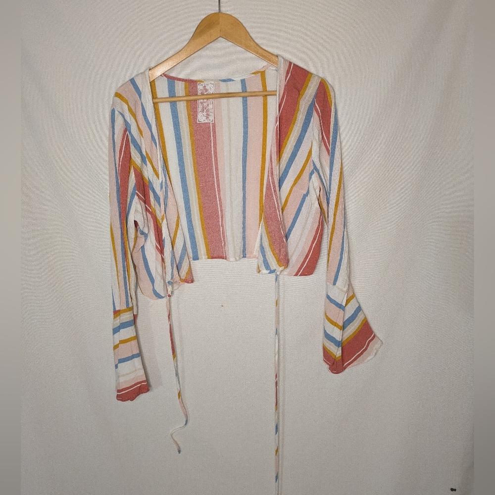 Sadie and Sage Colorful Striped Long Sleeve Cropped Wrap Shirt Size Large